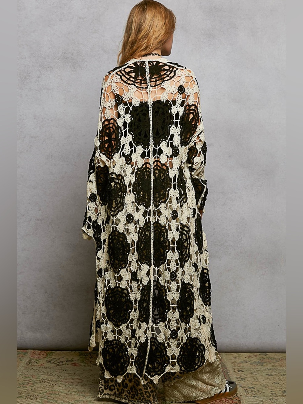 POL Cream and Black Crochet Lace Cape